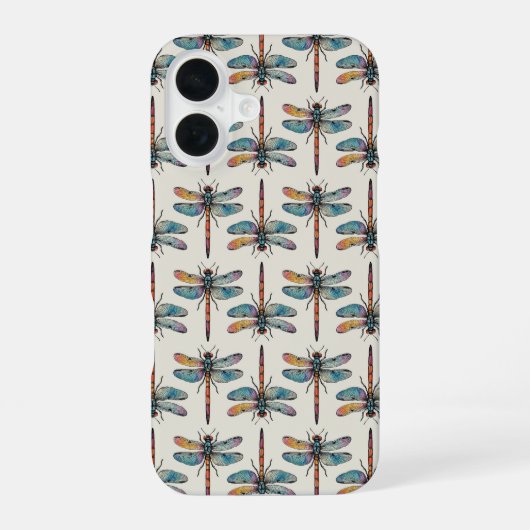 カラフルなトンボ柄 iPhone 16ケース (裏面)