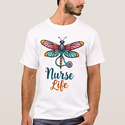 カラフルなトンボ 看護師の生活 Tシャツ (2) (正面)