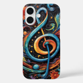 カラフルなト音記号のカバー iPhone 16ケース