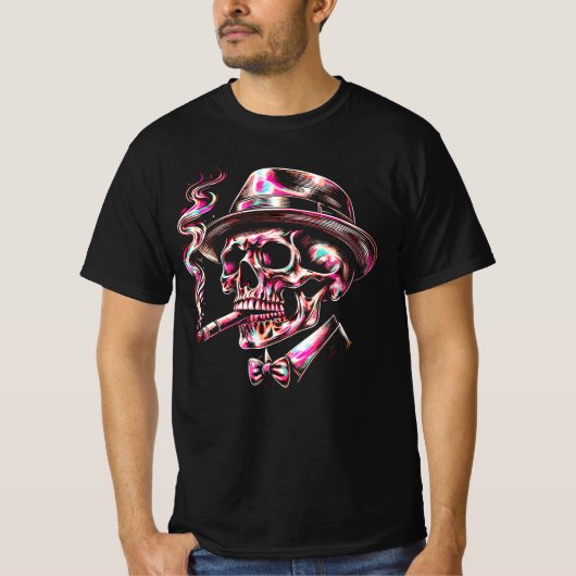 カラフルなドクロの葉巻アート Tシャツ (正面)