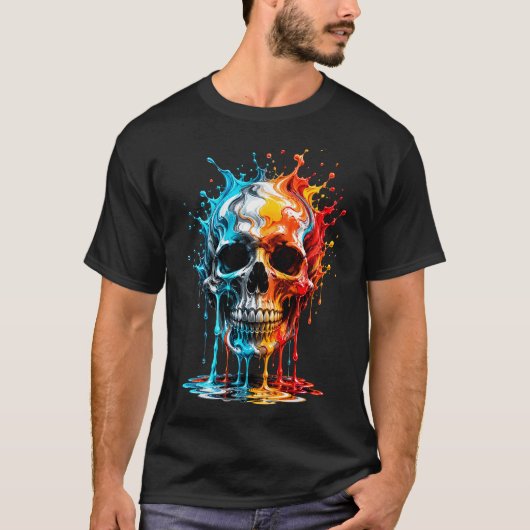 カラフルなドクロ ゴシック反乱アート Tシャツ (正面)