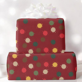 カラフルなドットスプラッシュが赤いフェスティブなホリデーギフト ラッピングペーパー