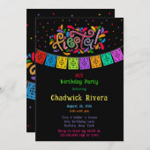 カラフルなドット フラッグ バナー 誕生日パーティー 招待状 (正面/裏面)