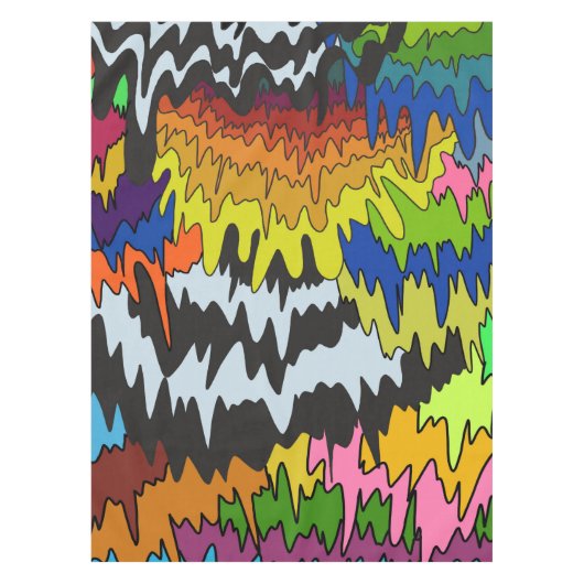 カラフルなドリップ模様のトリピーなストライプパターン テーブルクロス (正面)