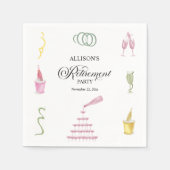 カラフルなドリンクとボトルの退職パーティー スタンダードカクテルナプキン (正面)