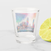 カラフルなナッシュビルのスカイライン アブストラクト アート ショットグラス (裏面)