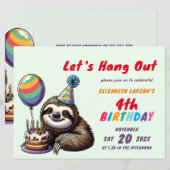 カラフルなナマケモノをテーマにした子供の誕生日パーティー 招待状 (正面/裏面)