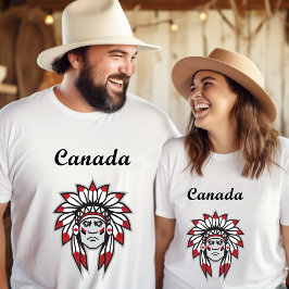 カラフルなネイティブアメリカンインディアン+チーフ カナダ Tシャツ