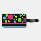 カラフルなネオンのストライプな水玉模様のピンクのティール(緑がかった色)のライム ラゲッジタグ (裏面横)