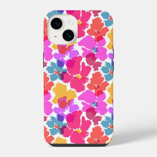 カラフルなネオンのモダンな花柄 iPhoneケース (裏面)