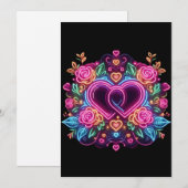 カラフルなネオンハートのバレンタインデー シーズンカード (正面/裏面)