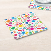 カラフルなネオン薬剤パターン スクエアペーパーコースター (アングル)