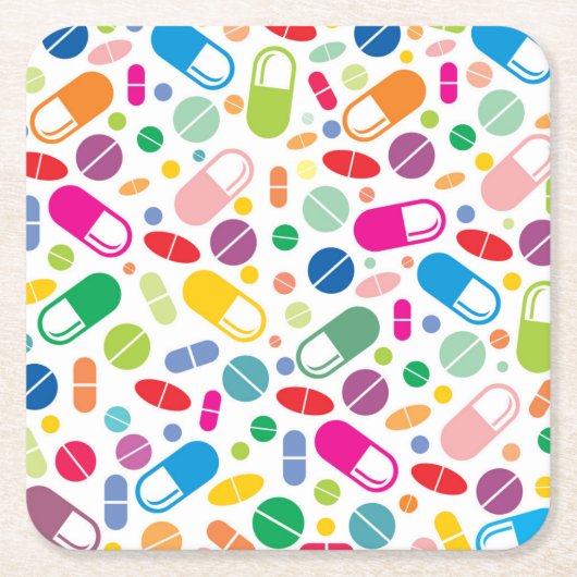 カラフルなネオン薬剤パターン スクエアペーパーコースター (正面)