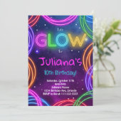 カラフルなネオン グロー誕生日招待状 招待状 (スタンド正面)