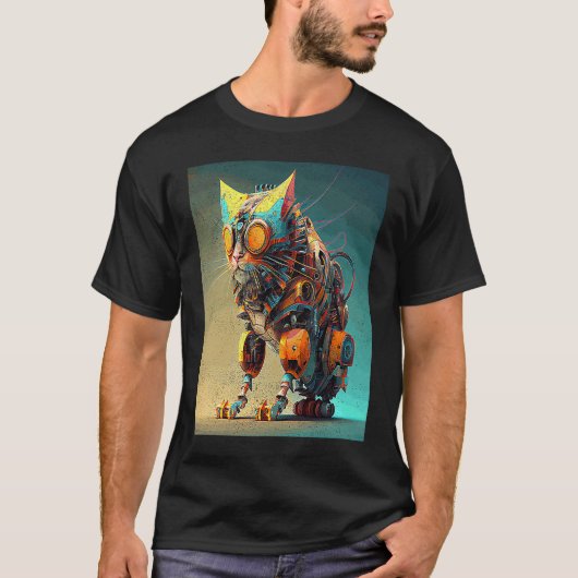カラフルなネコロボット Tシャツ (正面)