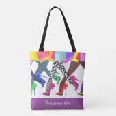 カラフルなハイヒールおよび足のタイポグラフィ トートバッグ (裏面)