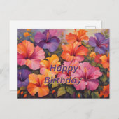 カラフルなハイビスカスのお誕生日おめでとう ポストカード (正面/裏面)