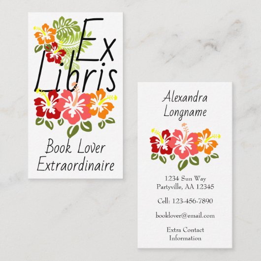 カラフルなハイビスカスの本好き 名刺 (正面/裏面)
