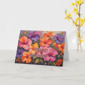 カラフルなハイビスカスの花の誕生日おめでとう カード (黄色い花)
