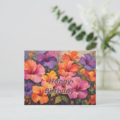 カラフルなハイビスカスの花の誕生日 ポストカード (スタンド正面)