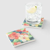 カラフルなハイビスカスパターン ストーンコースター (横)