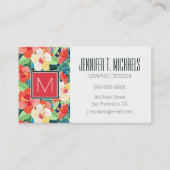 カラフルなハイビスカスパターン|モノグラム 名刺 (正面)