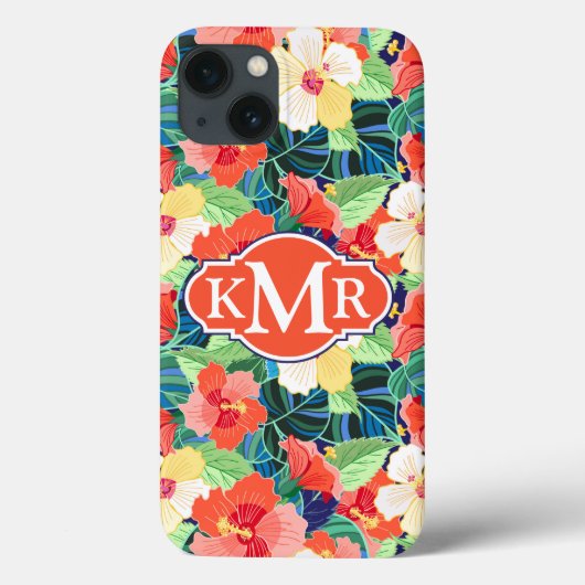カラフルなハイビスカスパターン|モノグラム Case-Mate iPhoneケース (裏面)