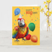 カラフルなハイブリッド・コンゴウインコの誕生日 カード (黄色い花)