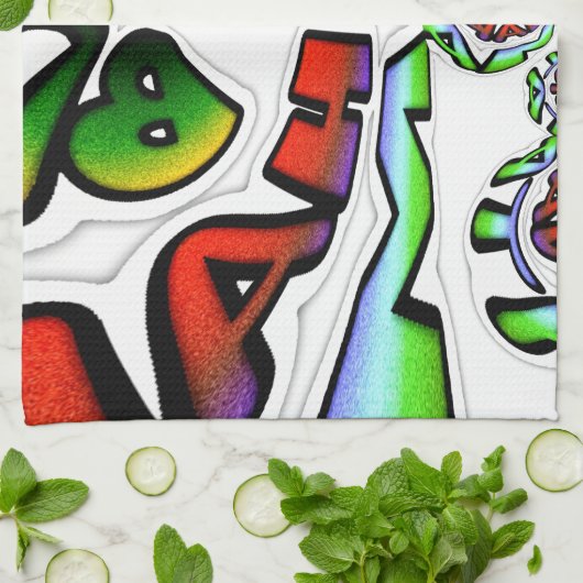 カラフルなハクナマタタのグラフィティアートプリント キッチンタオル (折り畳み)