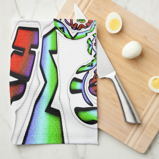 カラフルなハクナマタタのグラフィティアートプリント キッチンタオル (四つ折り)
