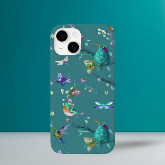 カラフルなハチドリとフローラル水彩画  Case-Mate iPhoneケース