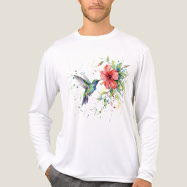 カラフルなハチドリの水彩花柄自然芸術 トライブレンドTシャツ