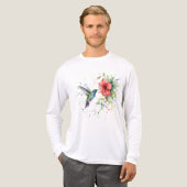 カラフルなハチドリの水彩花柄自然芸術 トライブレンドＴシャツ (正面全体)
