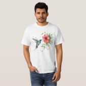 カラフルなハチドリの水彩花柄自然芸術 Tシャツ (正面フル)