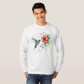 カラフルなハチドリの水彩花柄自然芸術 Tシャツ (正面フル)