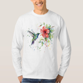 カラフルなハチドリの水彩花柄自然芸術 Tシャツ