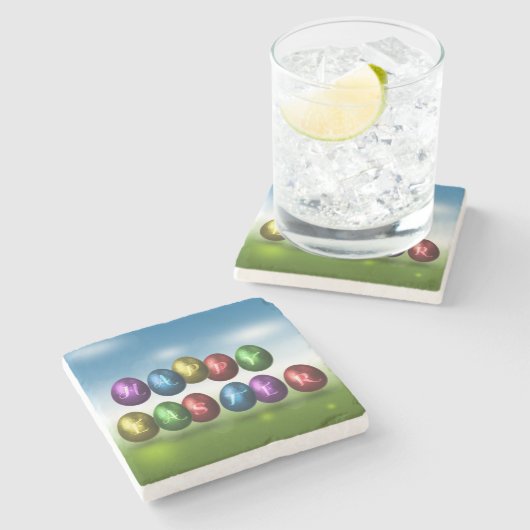 カラフルなハッピーイースターの卵 ストーンコースター (横)