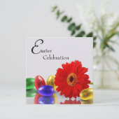カラフルなハッピーイースターエッグとゲルベラ 招待状 (スタンド正面)