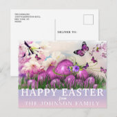 カラフルなハッピーイースター 紫の蝶の卵 シーズンポストカード (正面/裏面)