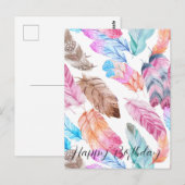 カラフルなハッピーバースデー  ボヘミアンフェザー ポストカード (正面/裏面)
