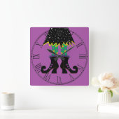 カラフルなハロウィンのおもしろいな魔法使いの足 スクエア壁時計 (ホーム)