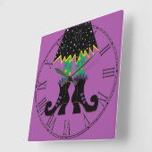 カラフルなハロウィンのおもしろいな魔法使いの足 スクエア壁時計 (傾斜)