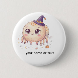 カラフルなハロウィンのふわふわクモちゃん魔女帽子 缶バッジ