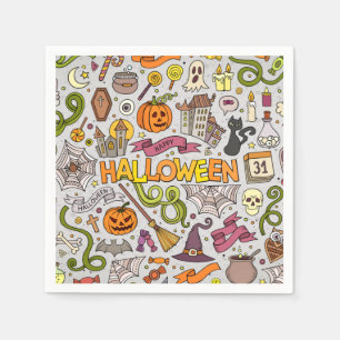 カラフルなハロウィンの落書きオブジェクトパターン スタンダードカクテルナプキン