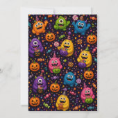カラフルなハロウィンモンスターの誕生日 招待状 (裏面)