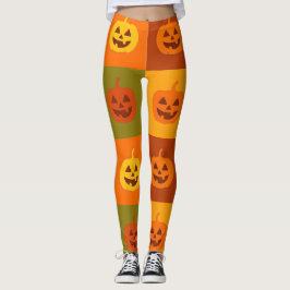 カラフルなハロウィン・パンプキン・グリッド レギンス