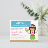 カラフルなハワイのテーマのフラ女の子のルアウ（ハワイ式宴会）のパーティー 招待状 (スタンド正面)