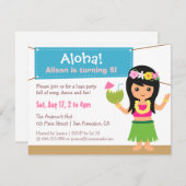 カラフルなハワイのテーマのフラ女の子のルアウ（ハワイ式宴会）のパーティー 招待状 (正面/裏面)