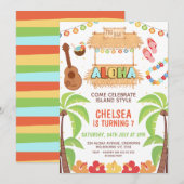 カラフルなハワイアンアロハ誕生日招待状 招待状 (正面/裏面)