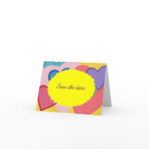 カラフルなハートが重なり合う Save the date カード